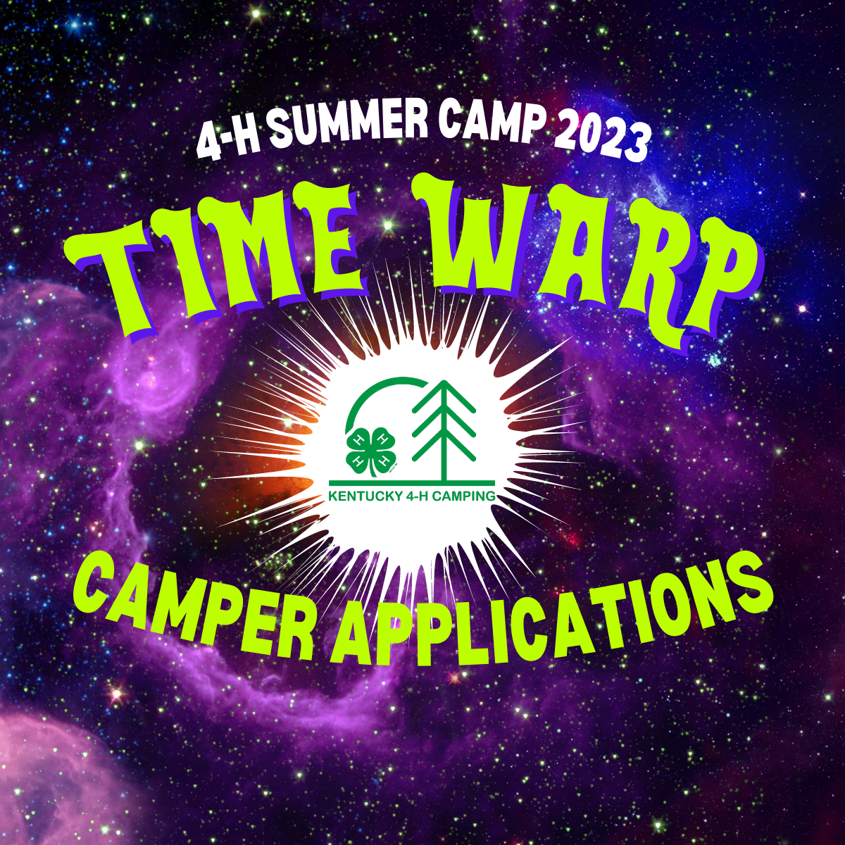 4-H Camp logo on galaxy background