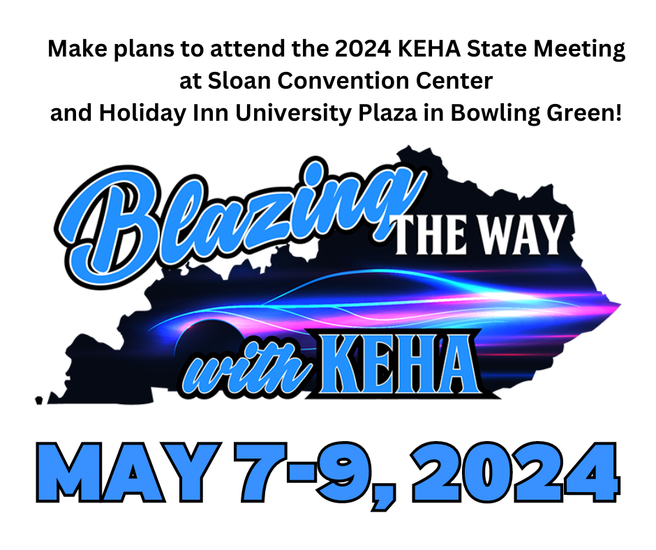 Outline of the state of Kentucky with a car inside with the words Blazing the way with KEHA
