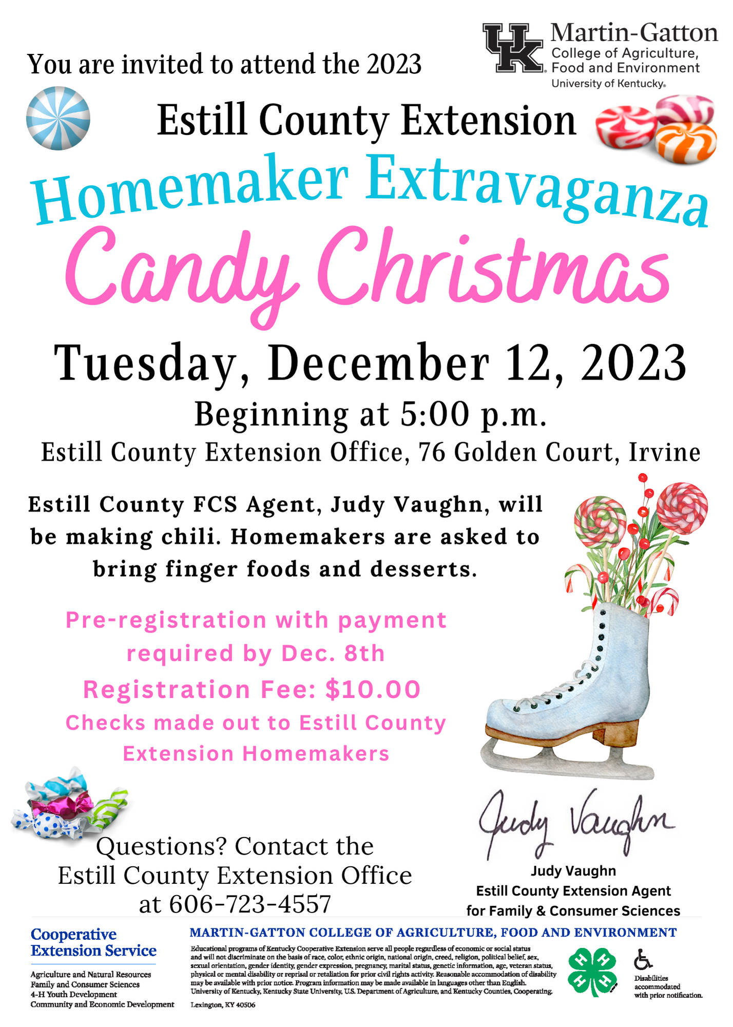 Details for the Estill County Homemaker Extravaganza on December 12th 