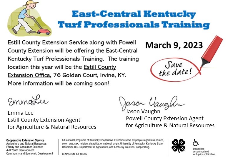 Save the Date card for Turf Professionals Training event in March 2023