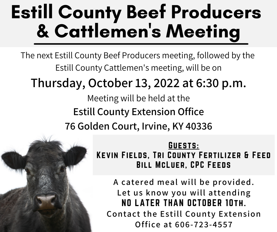 Estill County Beef Producers and Cattlemen's October meeting flyer
