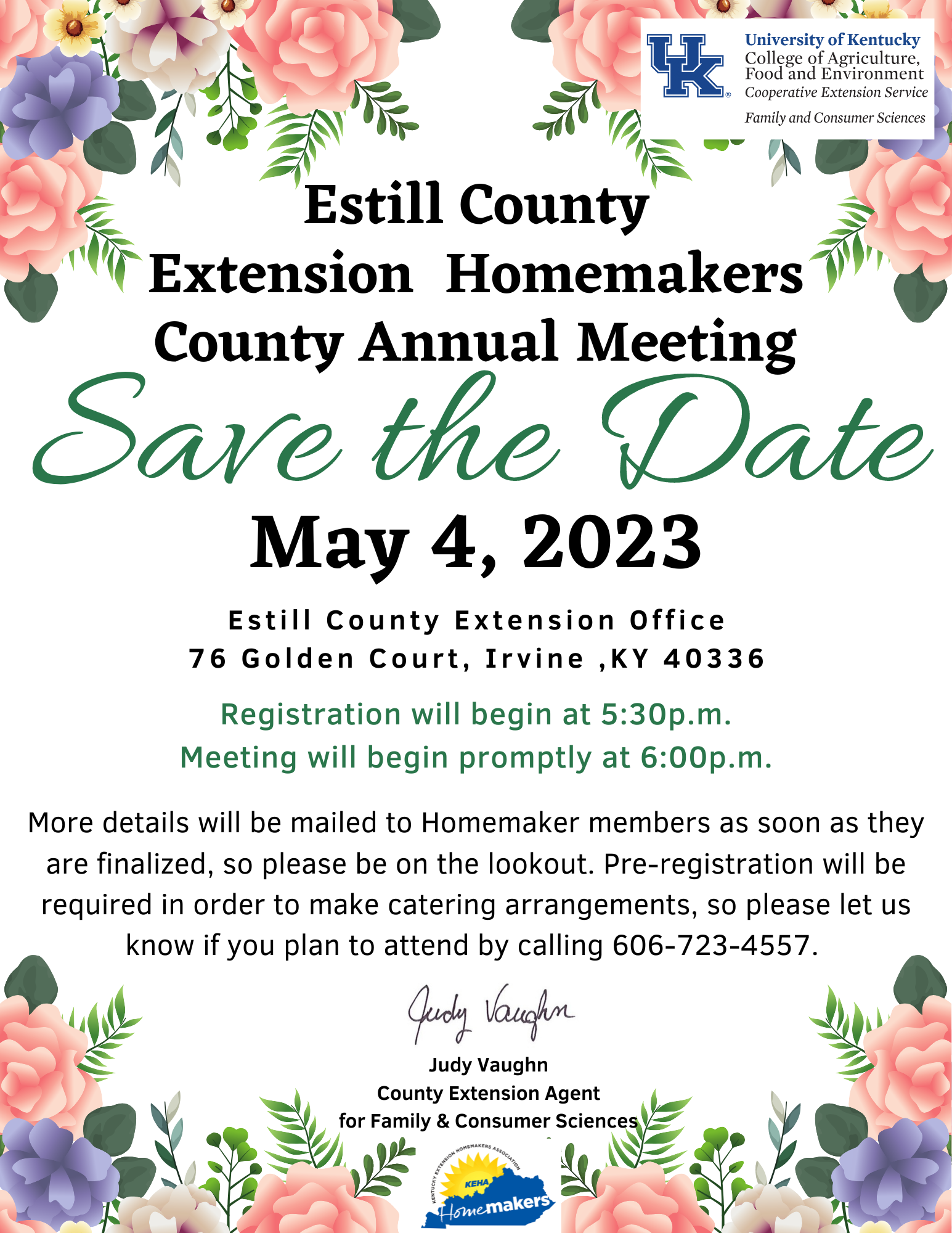 Save the Date Extension Homemaker County Annual Meeting Flyer