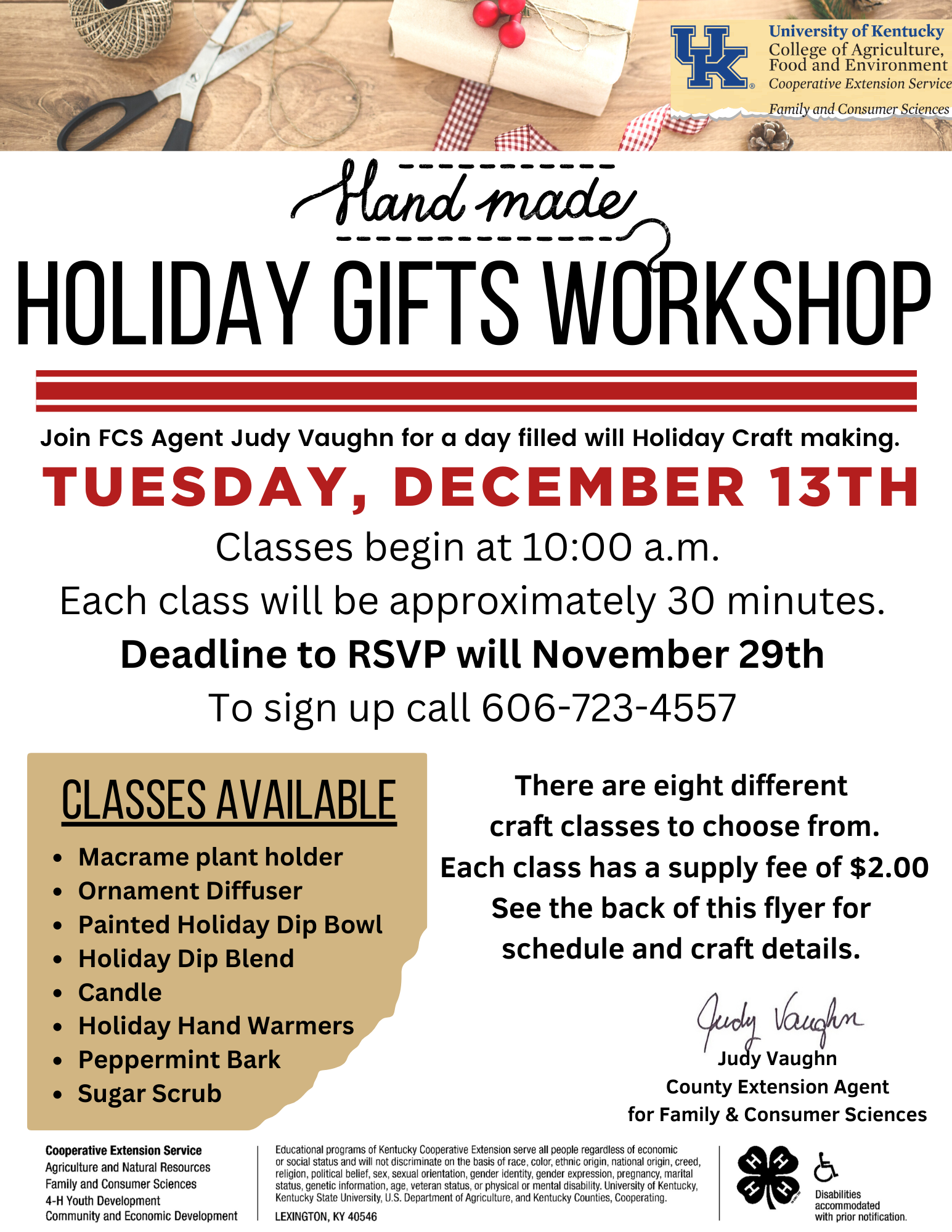 Handmade holiday gifts workshop event flyer