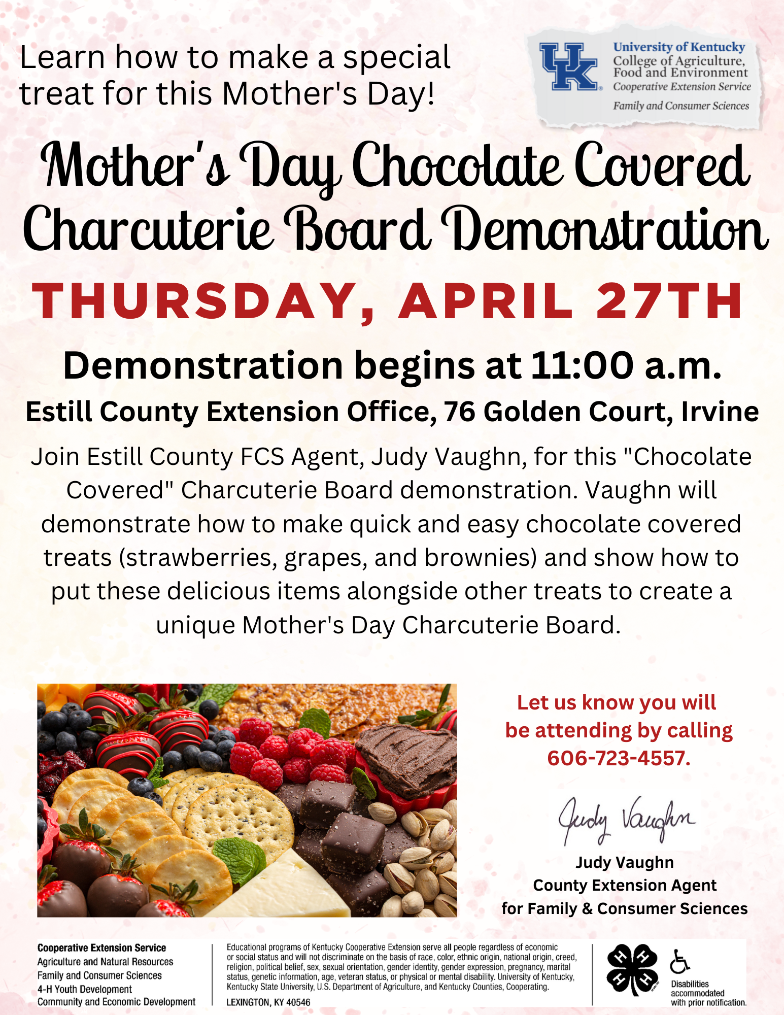 Mother's Day Charcuterie Board Demonstration April 27 at 11 a.m. Flyer