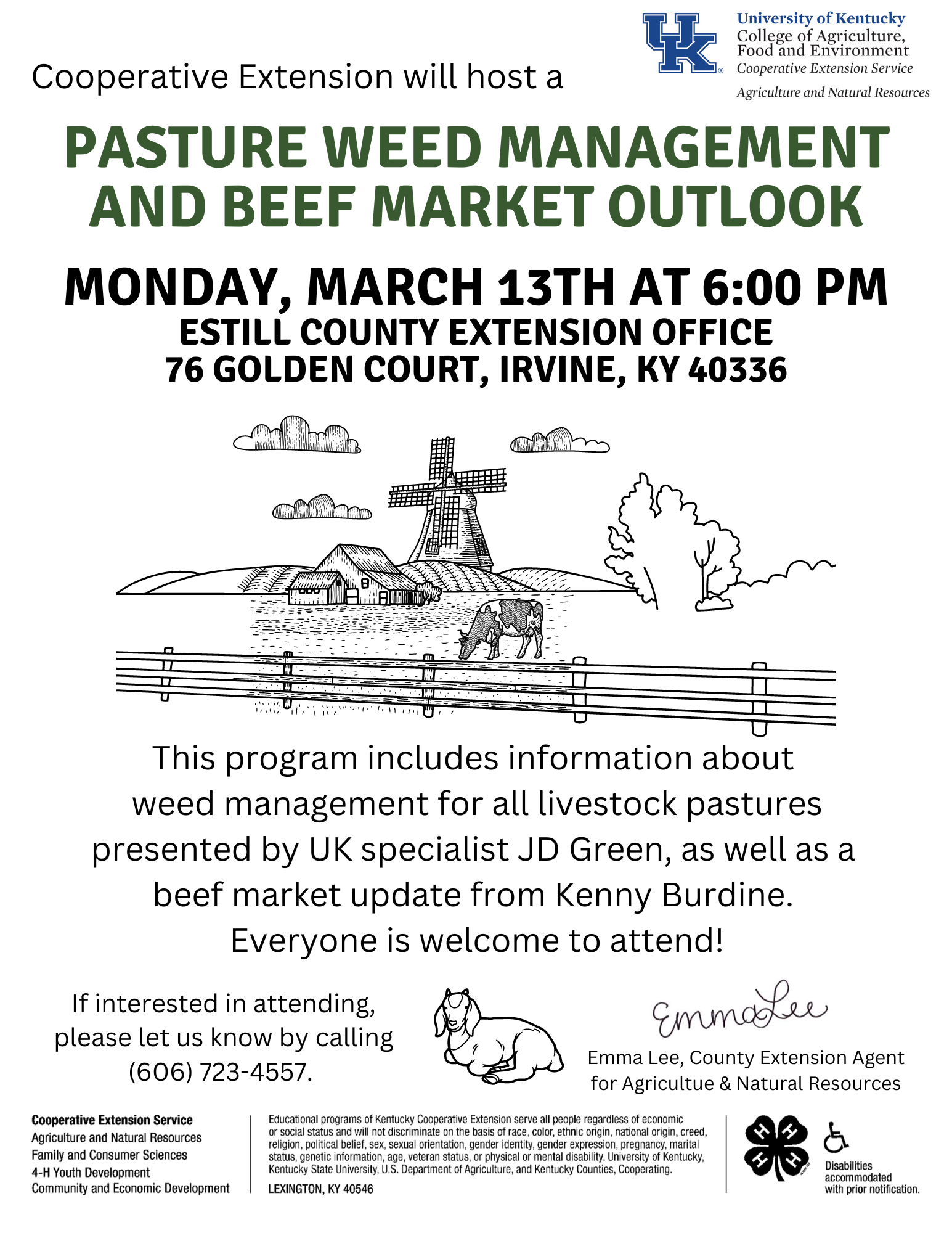 Flyer for March 13 Pasture Weed Management and Beef Market Outlook meeting