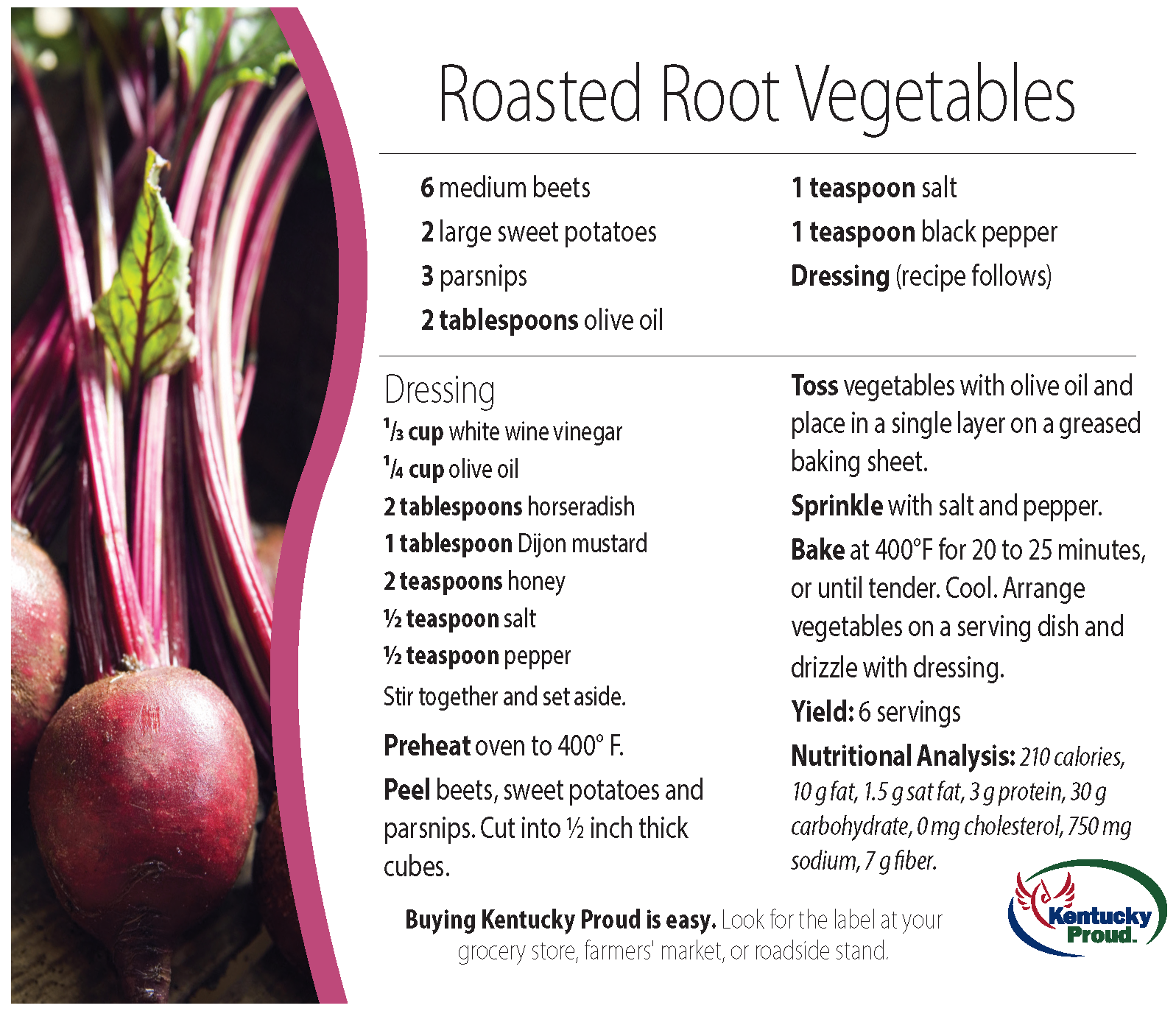 Roasted Root Vegetables recipe card from Plate It Up Kentucky Proud