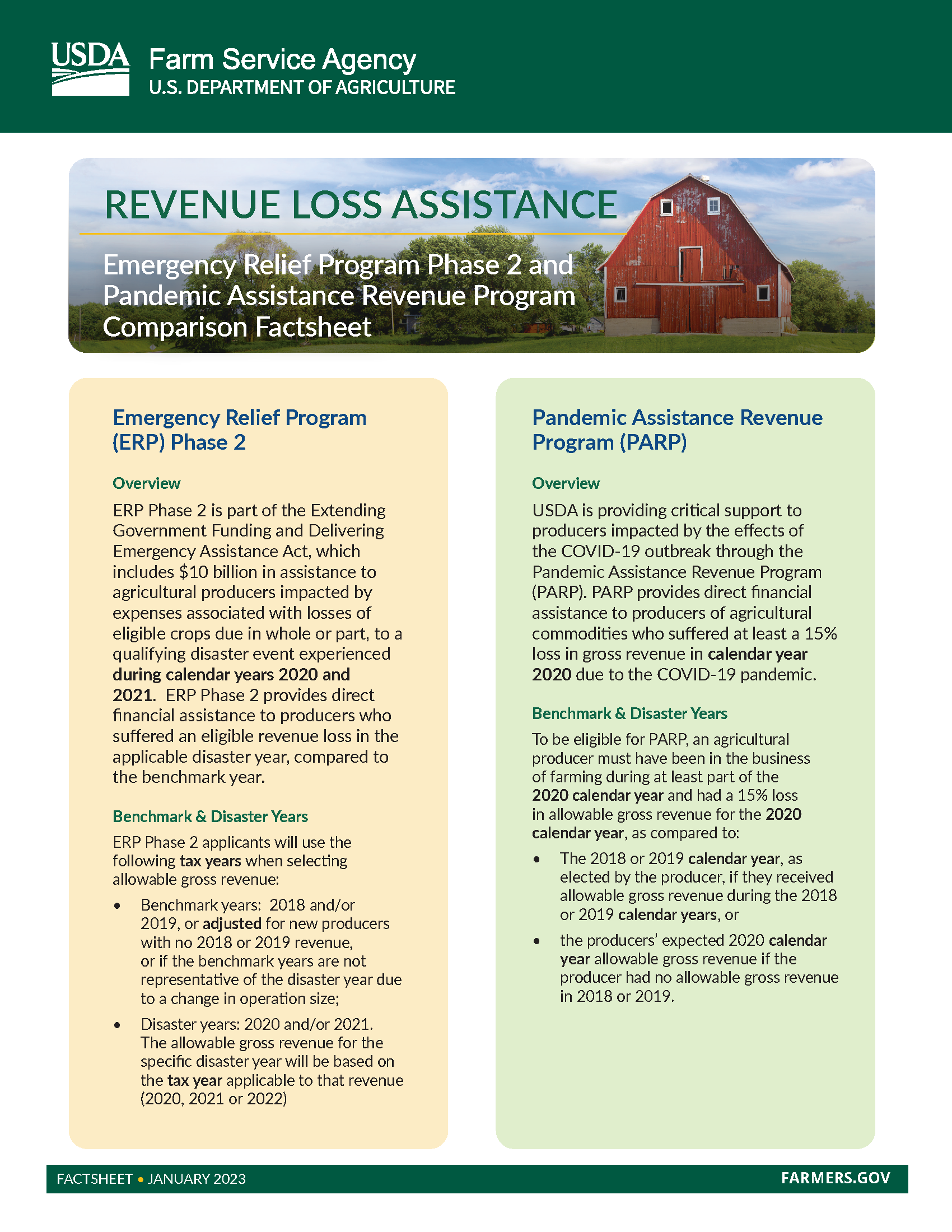 Farm Service Agency Revenue Loss Assistance Information Fact Sheet page 1