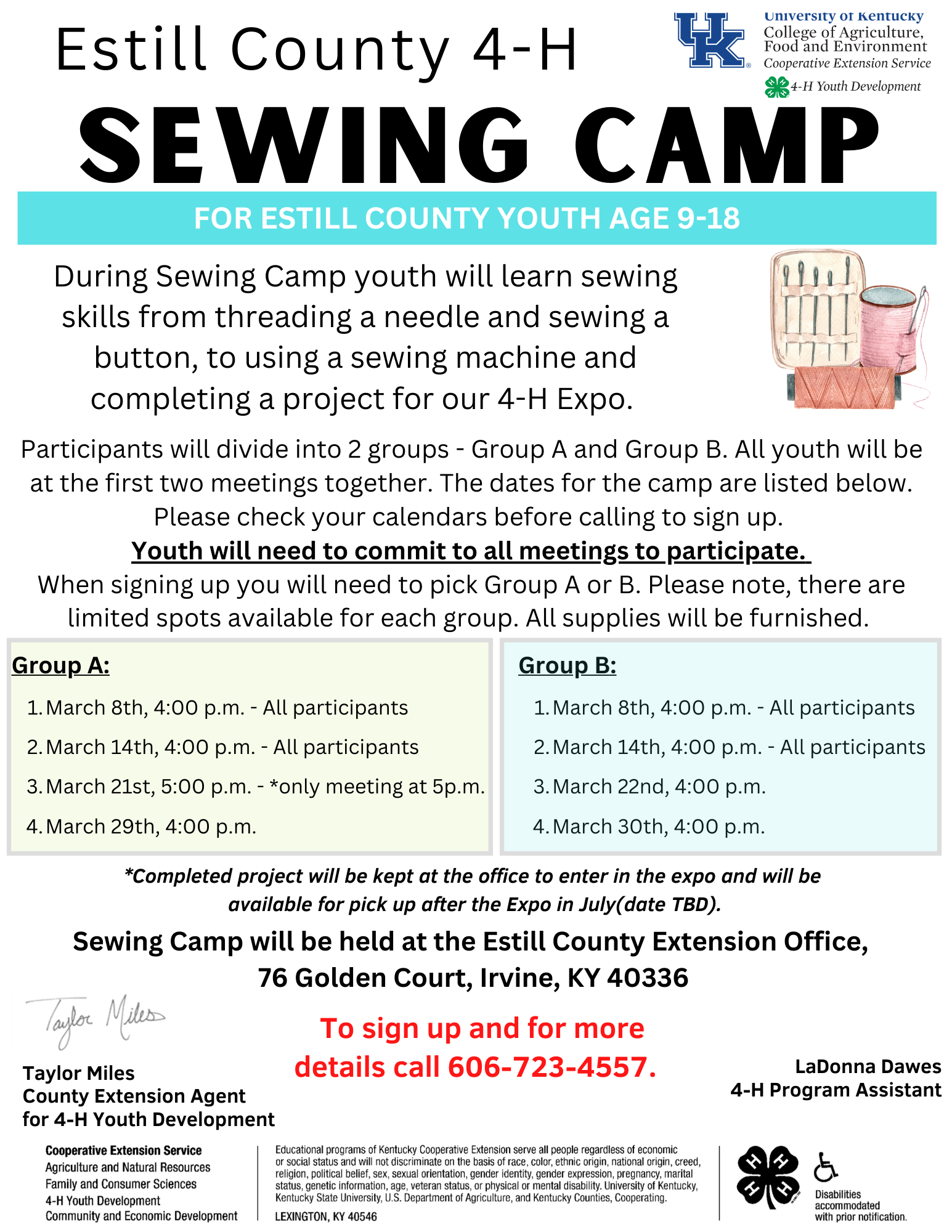 4-H Sewing Camp Informational Flyer