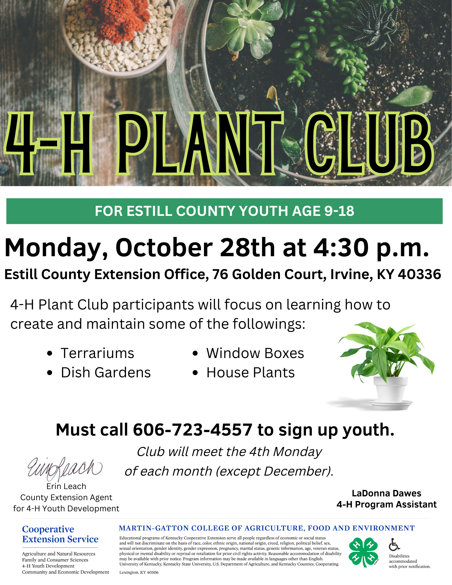 4-H Plant Club Sign Up flyer