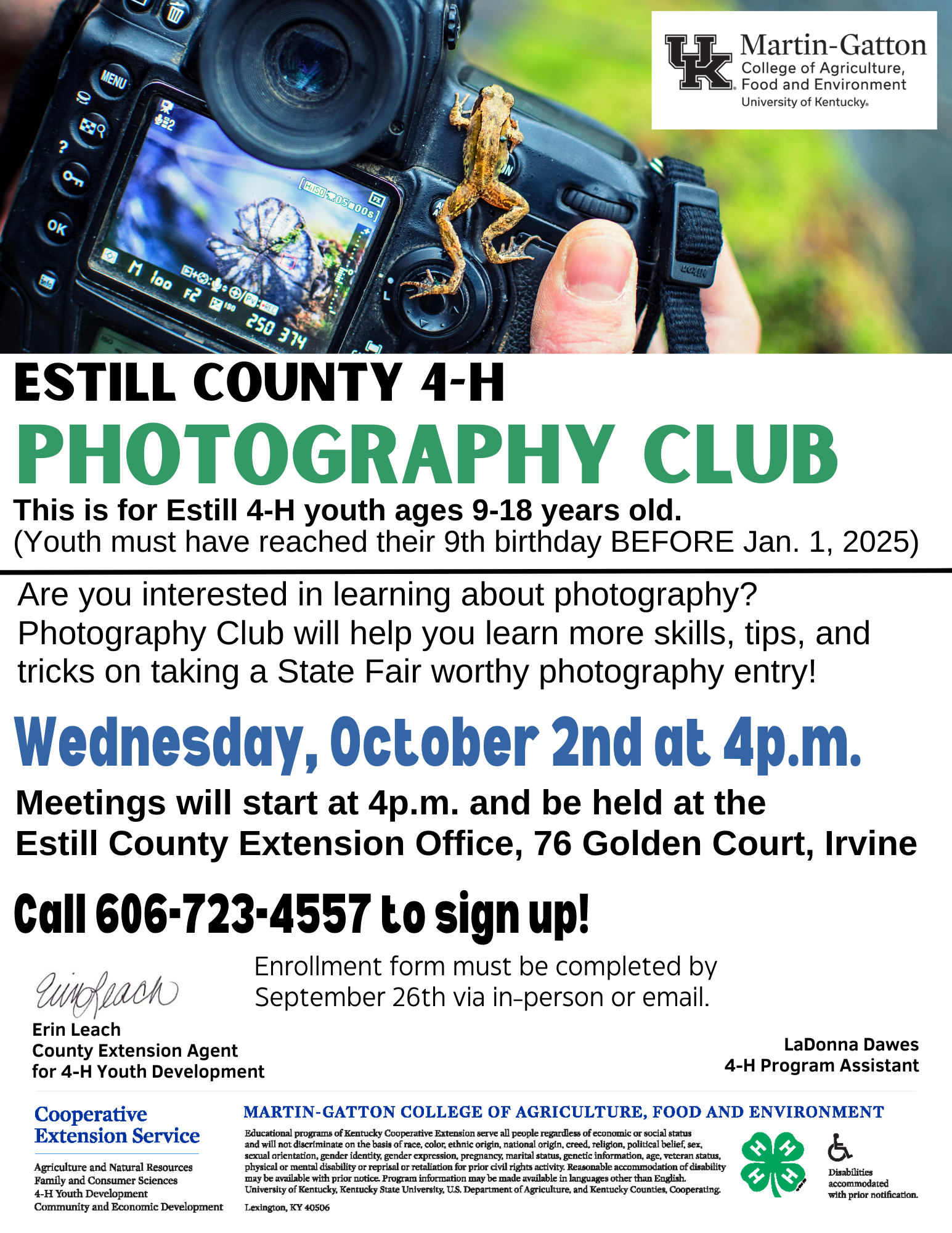 4-H Photography Club signup flyer