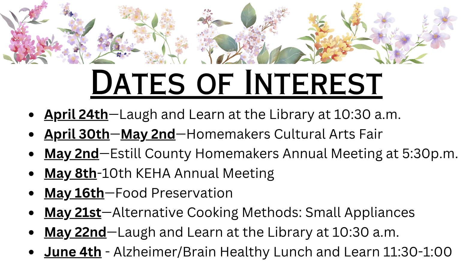 Dates of Interest