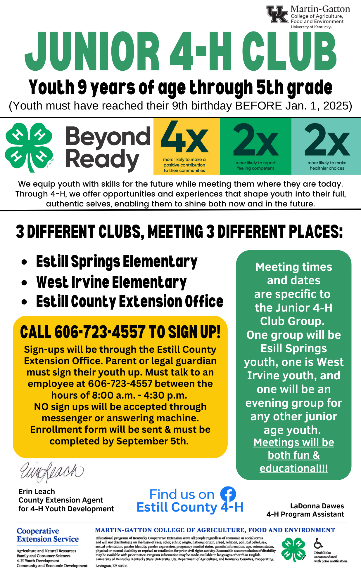 Junior 4-H Club Informational Flyer