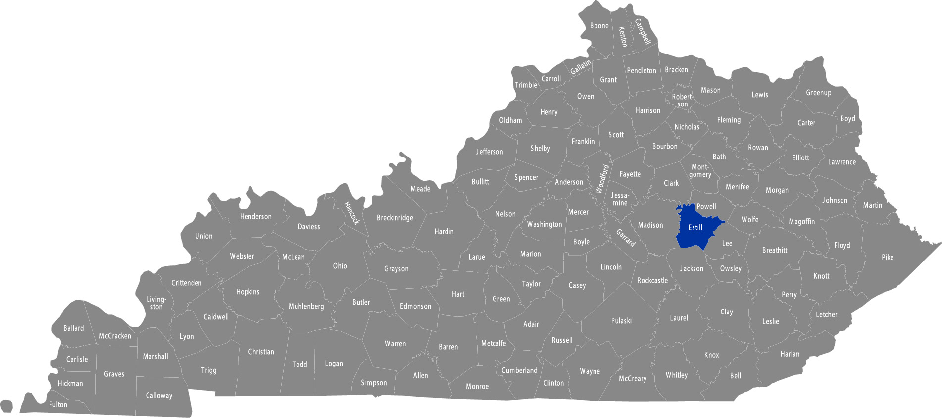 State of Kentucky map with Estill County highlighted